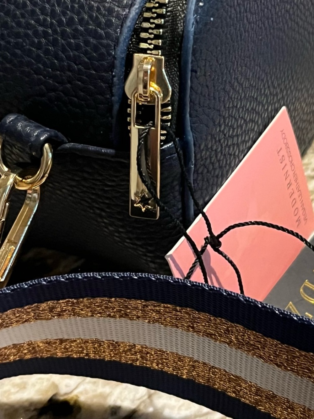 Kedzie Navy Crossbody Bag with Striped Extra Strap - Picture 4 of 15